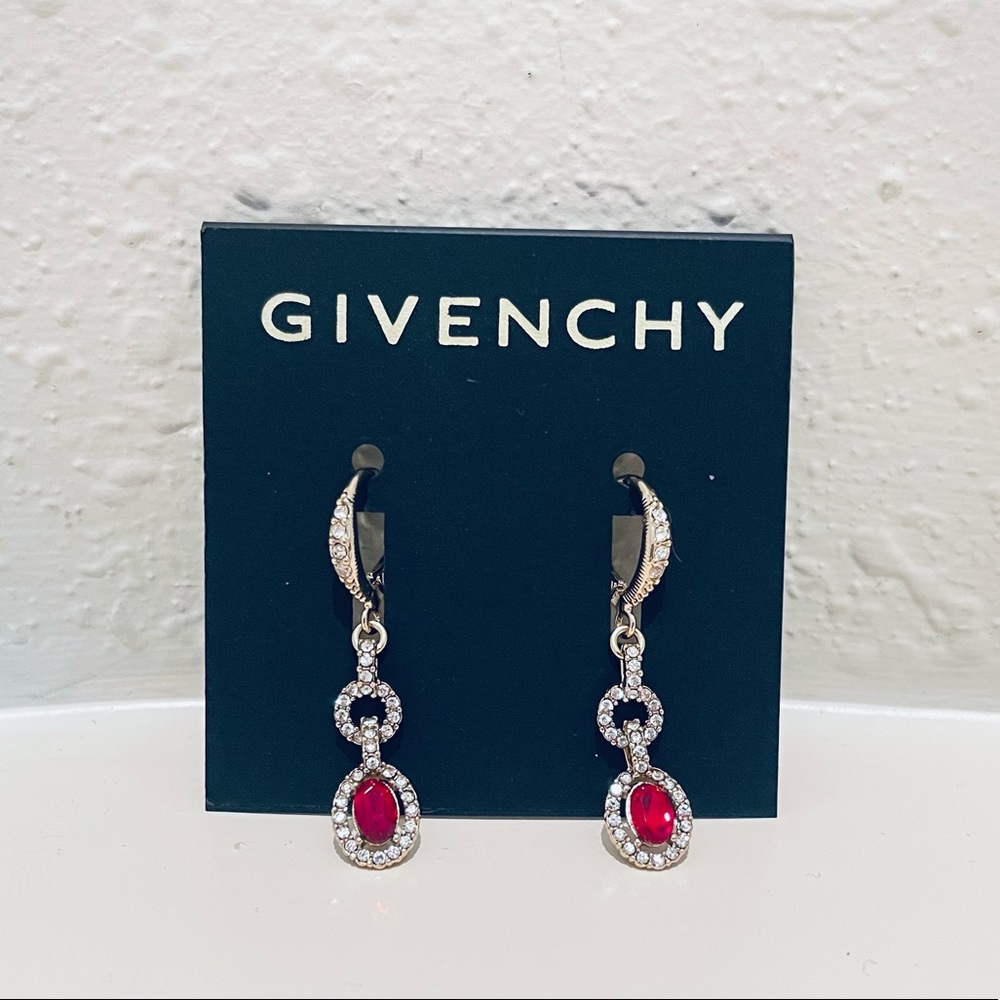 GIVENCHY Ruby White Crystals Luxury Earrings OS NWT